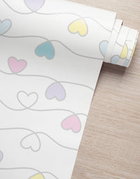 KIT DE 8 ROLOS - 1,50m x 50cm - Papel de Parede Corações Coloridos
