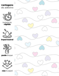 KIT DE 8 ROLOS - 1,50m x 50cm - Papel de Parede Corações Coloridos
