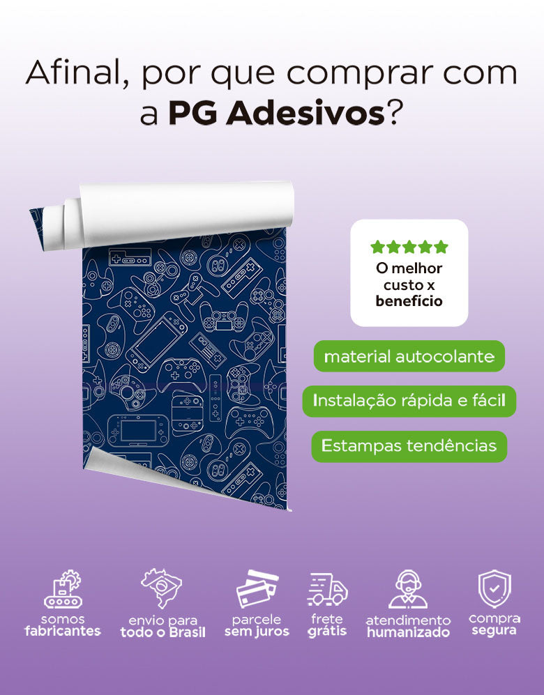 KIT DE 4 ROLOS - 3,00m x 50cm - Papel de Parede Adesivo Gamer Dark
