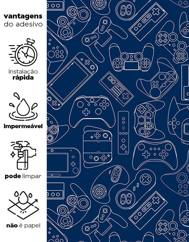 KIT DE 3 ROLOS - 3,00m x 50cm - Papel de Parede Adesivo Gamer Dark