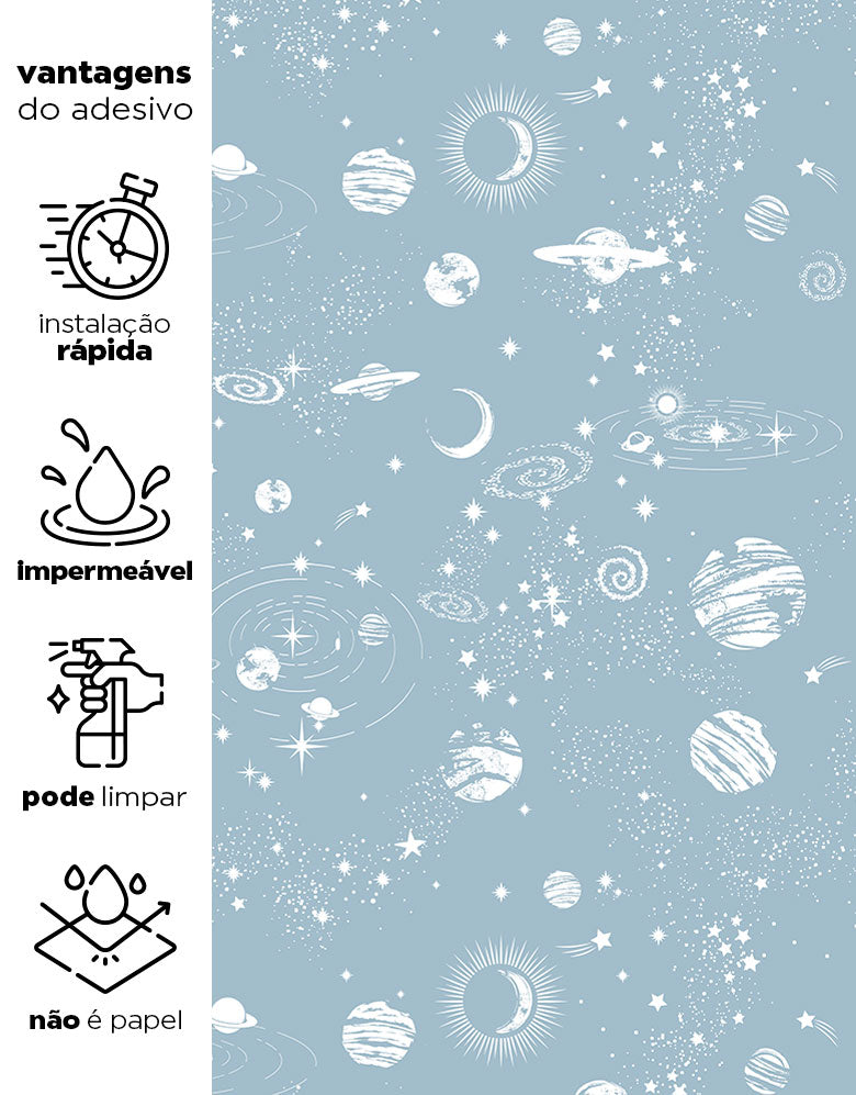 KIT DE 5 ROLOS - 2,50m x 50cm - Papel de Parede Adesivo Universo Estrelado