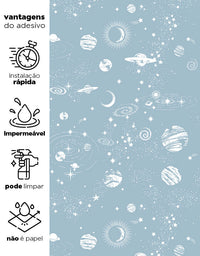 KIT DE 5 ROLOS - 2,50m x 50cm - Papel de Parede Adesivo Universo Estrelado