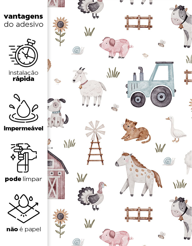 Papel de Parede Adesivo Fazendinha
