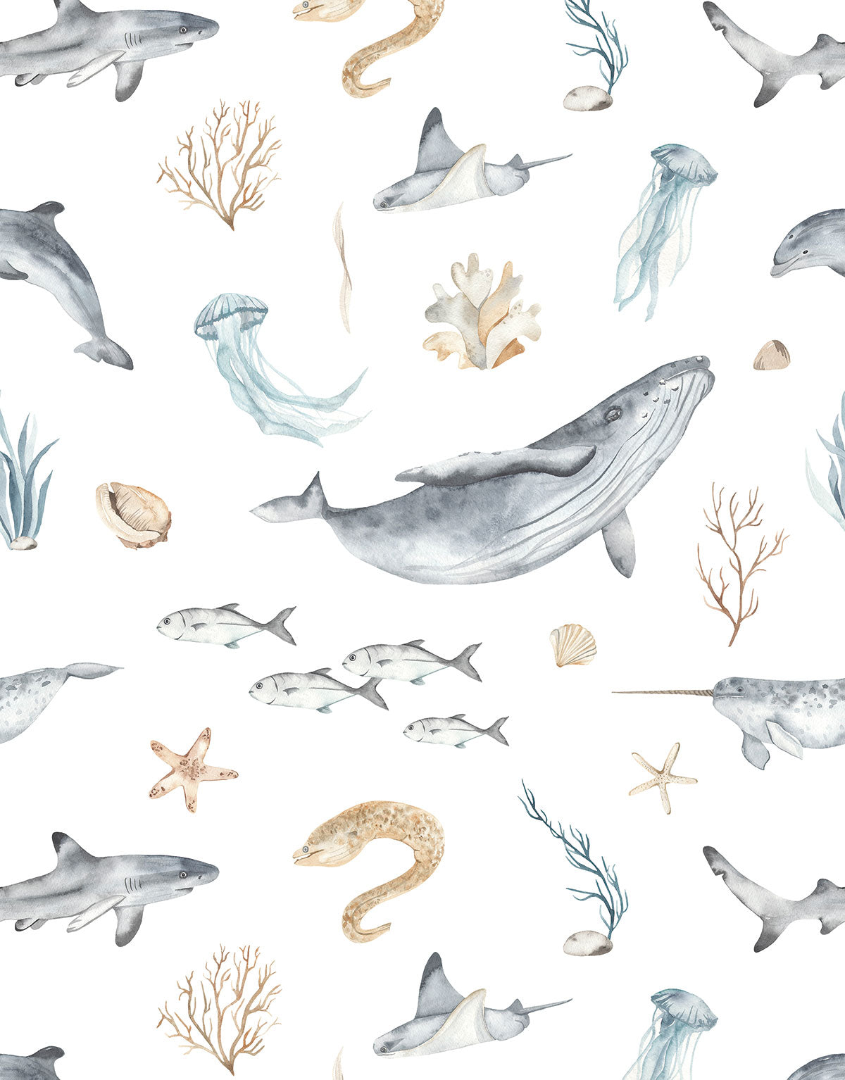 Papel de Parede Adesivo Fundo do Mar Aquarela