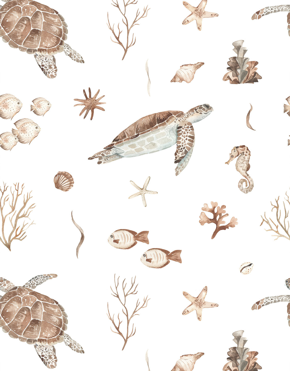 Papel de Parede Adesivo Tartaruga Marinha Aquarela
