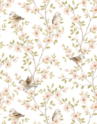 Papel de Parede Adesivo Pássaros e Flores Aquarela
