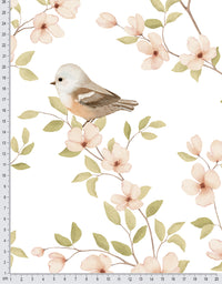 Papel de Parede Adesivo Pássaros e Flores Aquarela