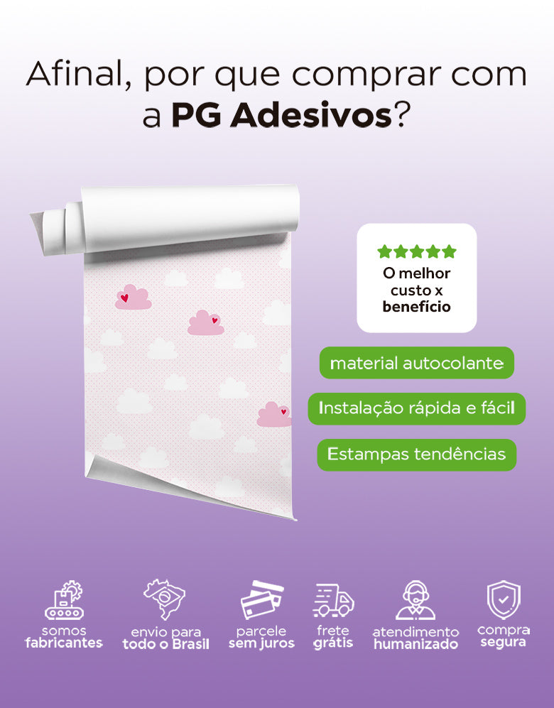 Papel de Parede Adesivo Nuvem Coração Rosa