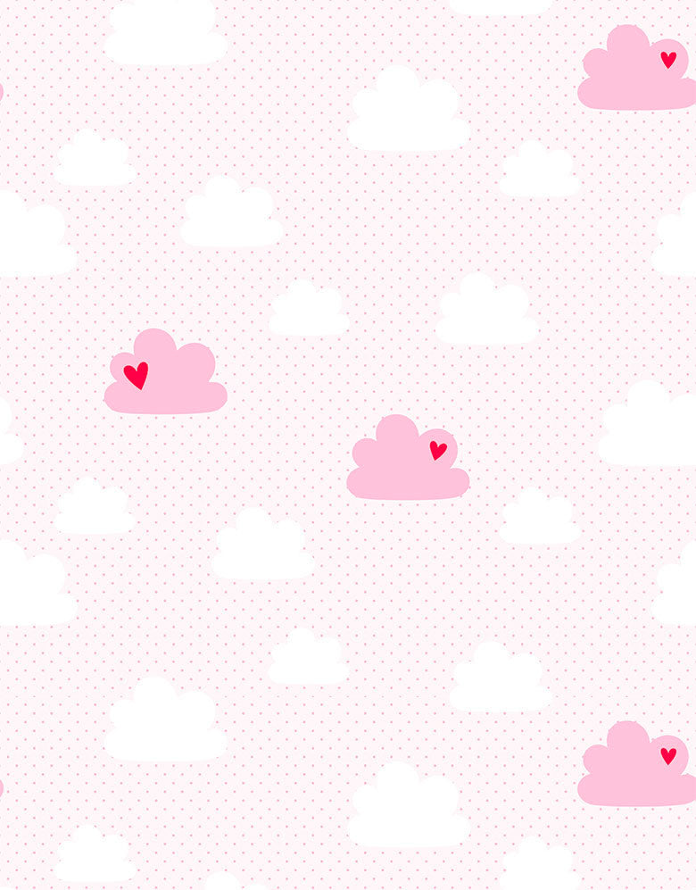 Papel de Parede Adesivo Nuvem Coração Rosa