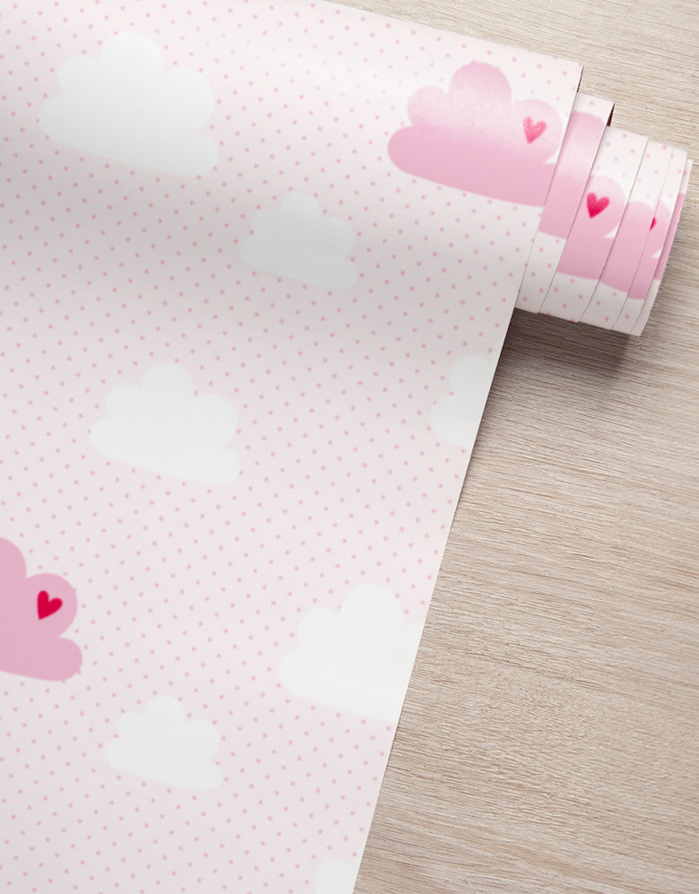Papel de Parede Adesivo Nuvem Coração Rosa