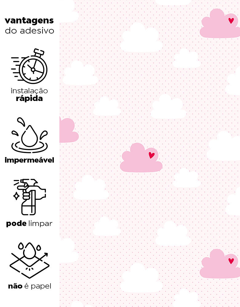 Papel de Parede Adesivo Nuvem Coração Rosa