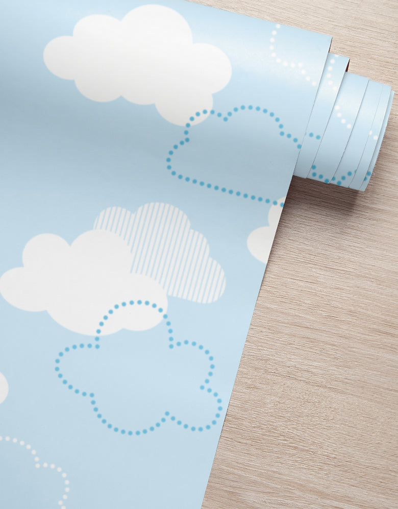Papel de Parede Adesivo Nuvem Pontinhos Azul