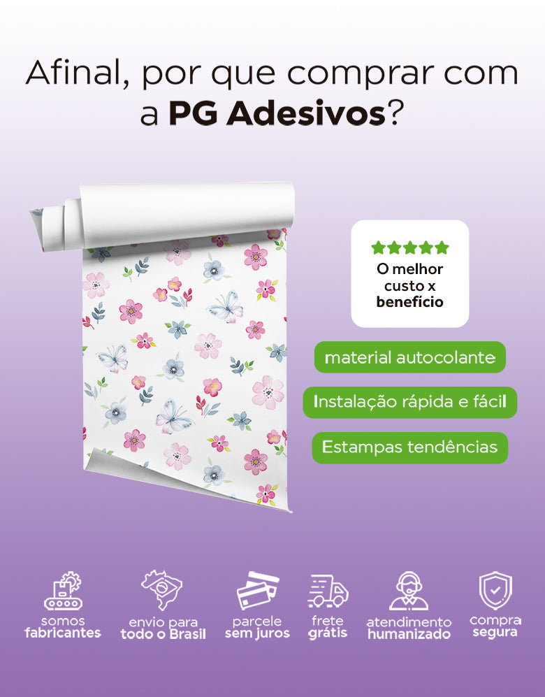 KIT DE 3 ROLOS - 3,00m x 50cm - Papel de Parede Romântico Jardim Encantado
