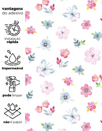 KIT DE 3 ROLOS - 3,00m x 50cm - Papel de Parede Romântico Jardim Encantado