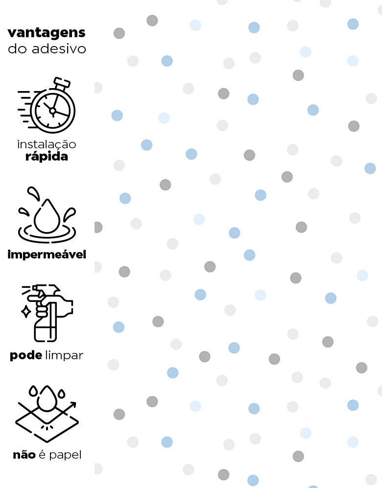 KIT DE 6 ROLOS - 3,00m x 50cm - Papel de Parede Adesivo Confete Azul