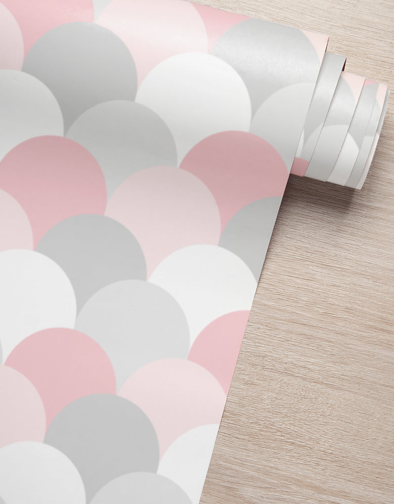 Papel de Parede Adesivo Escamas Rosa e Cinza