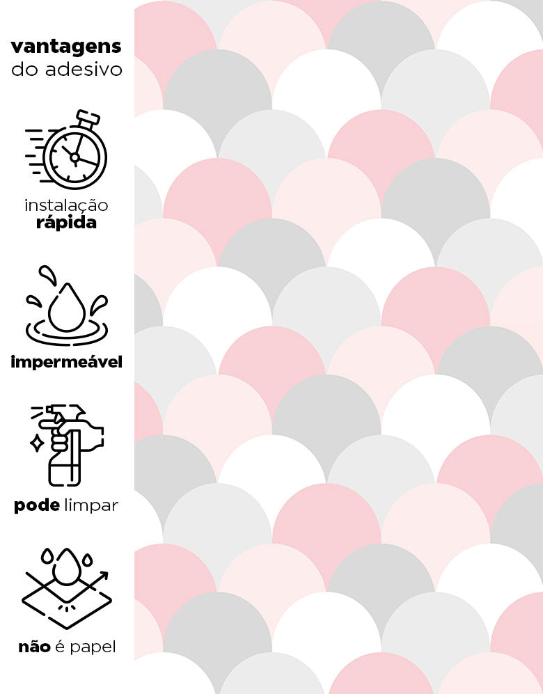 Papel de Parede Adesivo Escamas Rosa e Cinza