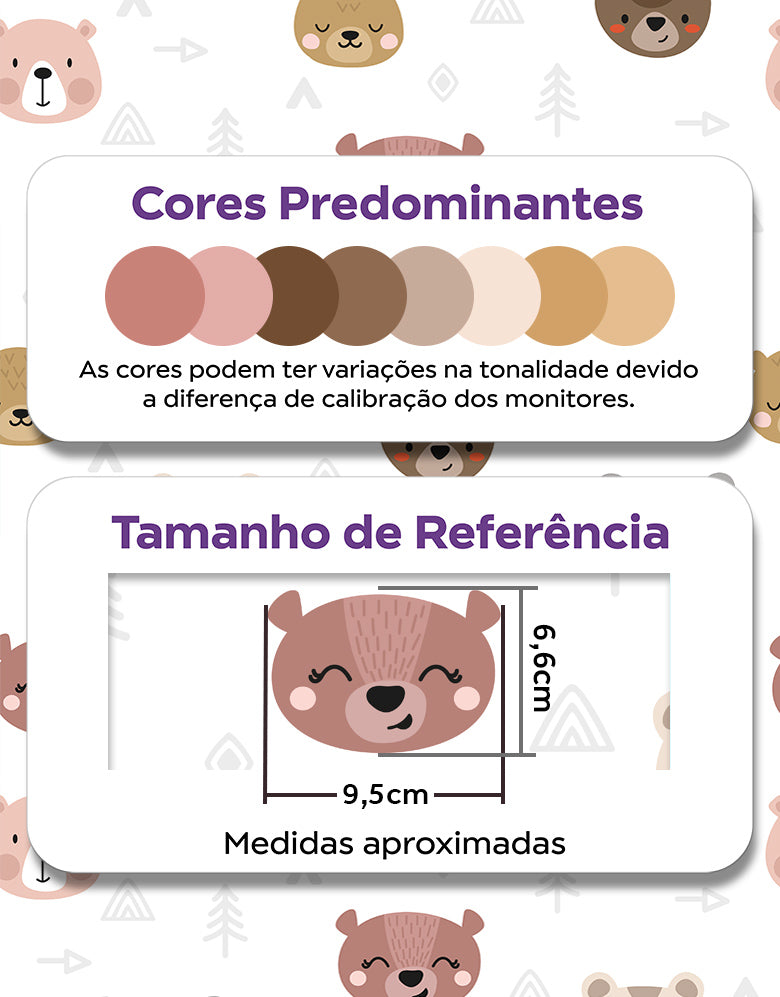 KIT DE 4 ROLOS - 2,50m x 50cm - Papel de Parede Adesivo Ursinhos Kawaii