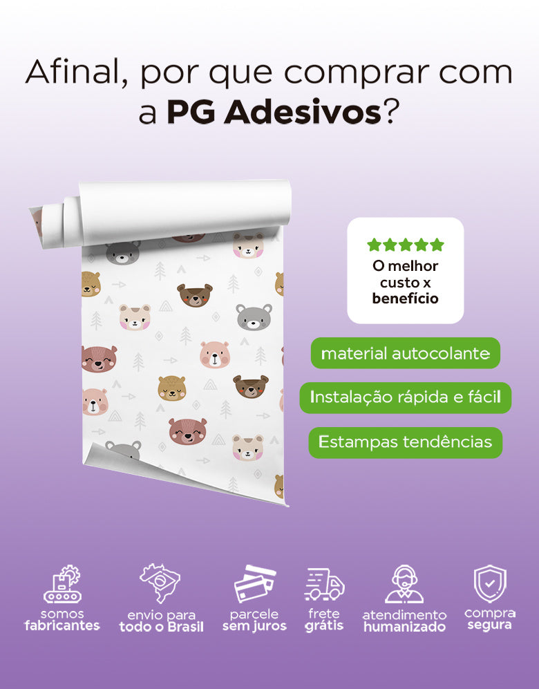 Papel de Parede Adesivo Ursinhos Kawaii