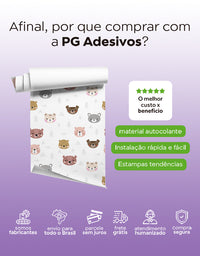 KIT DE 4 ROLOS - 2,50m x 50cm - Papel de Parede Adesivo Ursinhos Kawaii
