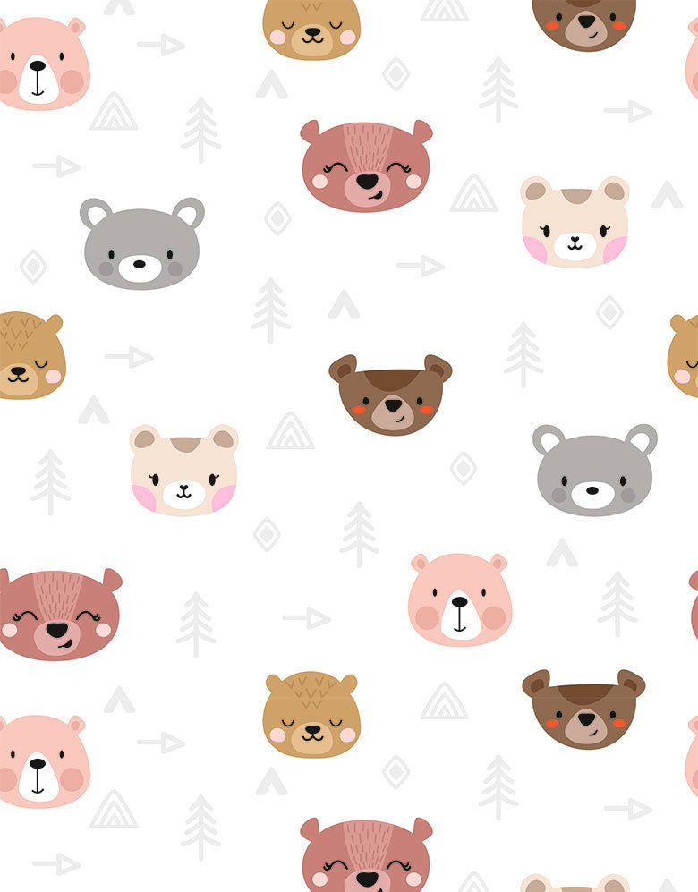 KIT DE 4 ROLOS - 2,50m x 50cm - Papel de Parede Adesivo Ursinhos Kawaii