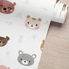 KIT DE 4 ROLOS - 2,50m x 50cm - Papel de Parede Adesivo Ursinhos Kawaii