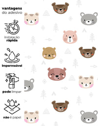 Papel de Parede Adesivo Ursinhos Kawaii