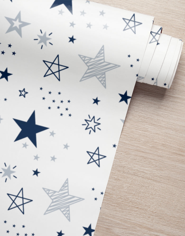 KIT DE 2 ROLOS - 3,00m x 50cm - Papel De Parede Adesivo Estrelas Encantada Azul