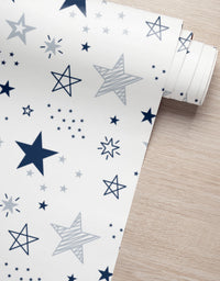 KIT DE 2 ROLOS - 3,00m x 50cm - Papel De Parede Adesivo Estrelas Encantada Azul