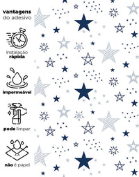 KIT DE 2 ROLOS - 3,00m x 50cm - Papel De Parede Adesivo Estrelas Encantada Azul