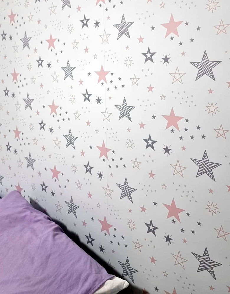 Papel de Parede Adesivo Estrelas Rosa Bebê Menina