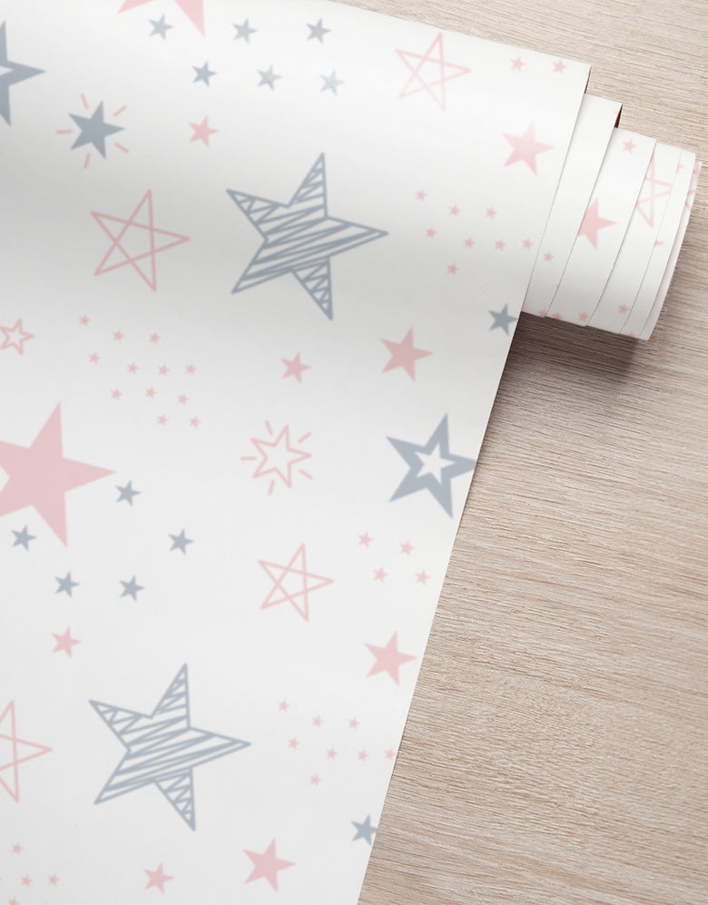 Papel de Parede Adesivo Estrelas Rosa Bebê Menina