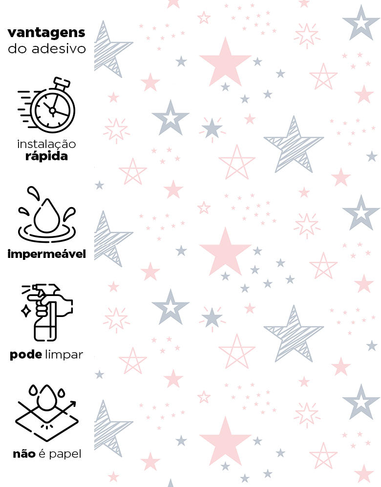 Papel de Parede Adesivo Estrelas Rosa Bebê Menina