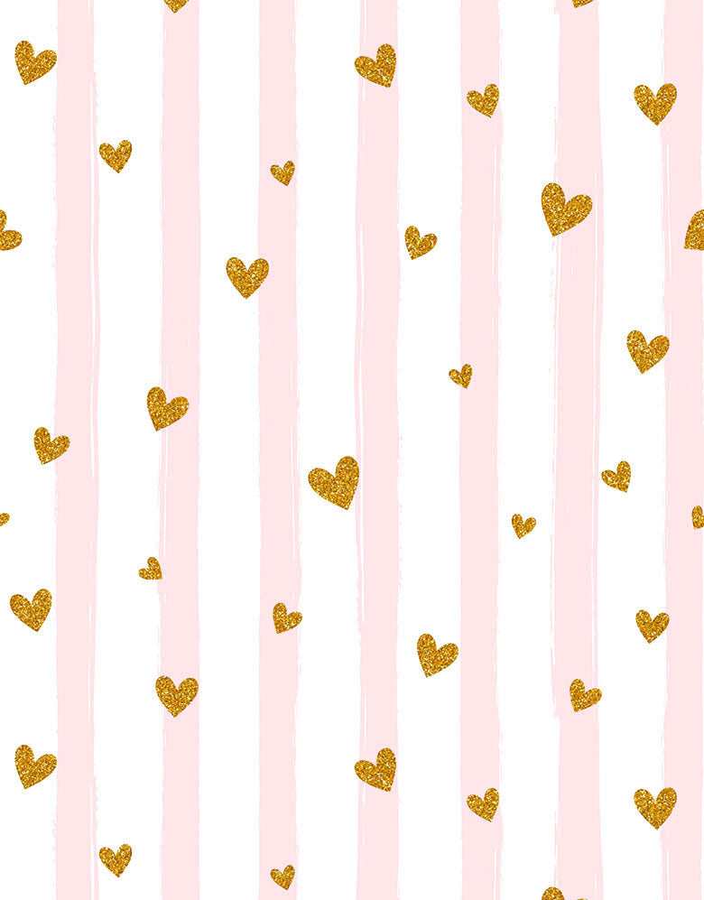 Papel De Parede Rosa Adesivo Listras E Corações De Glitter