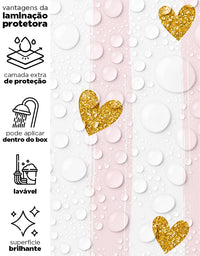 Papel De Parede Rosa Adesivo Listras E Corações De Glitter