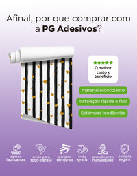 Papel de Parede Adesivo Preto Listras e Corações com Glitter