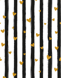 Papel de Parede Adesivo Preto Listras e Corações com Glitter