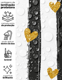 Papel de Parede Adesivo Preto Listras e Corações com Glitter