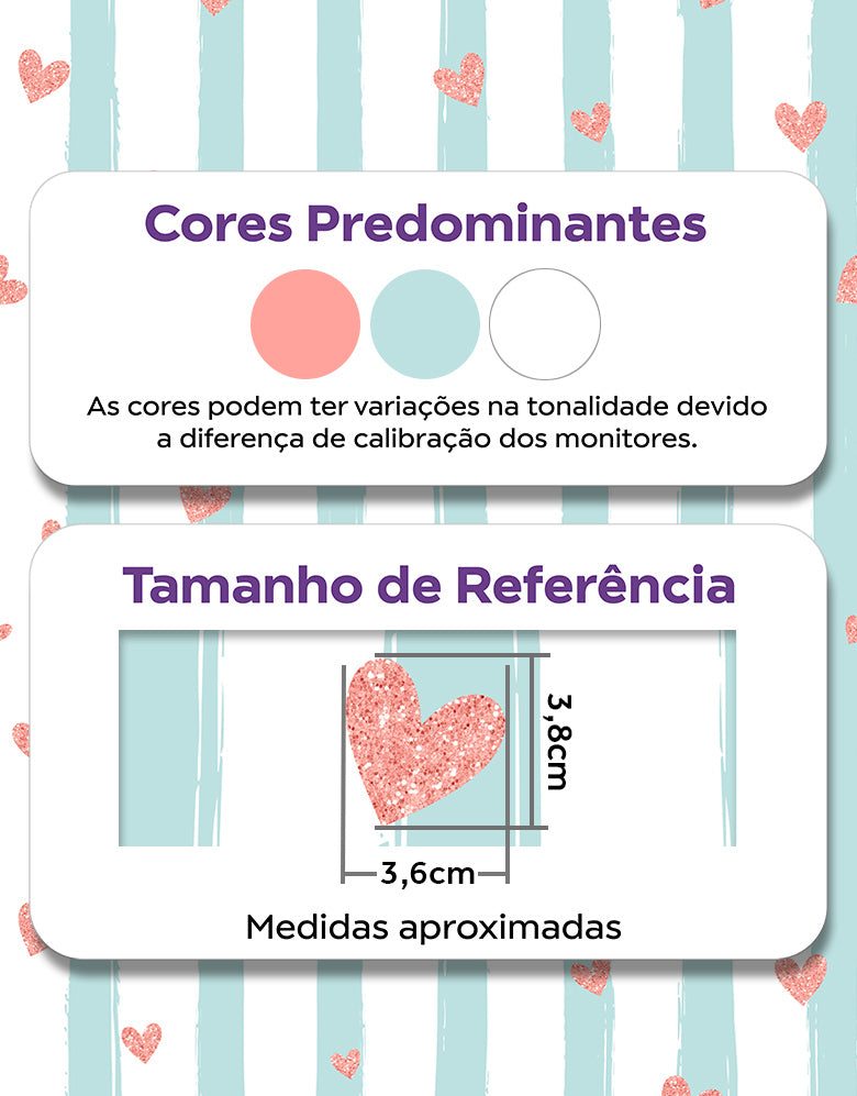 Papel de Parede Adesivo Listras Azuis E Corações De Glitter