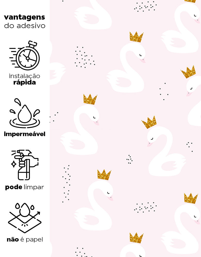 Papel de Parede Adesivo decorativo Cisne com Coroa