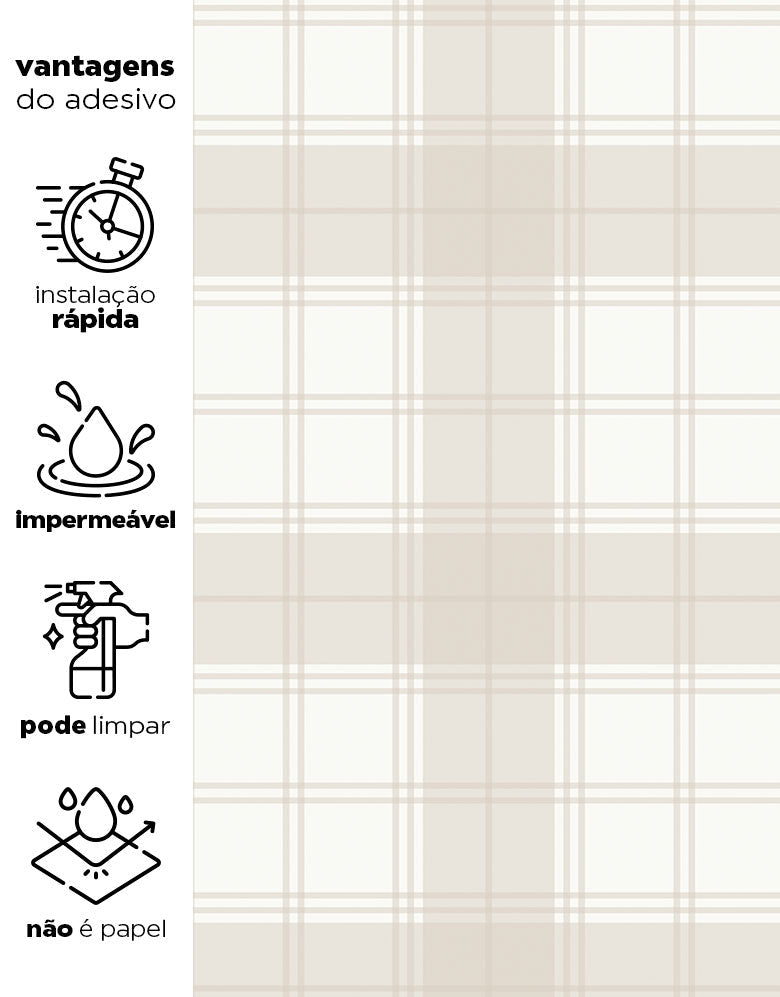 KIT DE 4 ROLOS - 3,00m x 50cm - Papel de Parede Adesivo Xadrez Feno