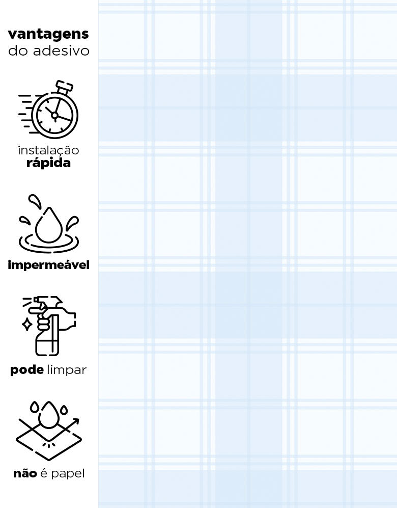 KIT DE 2 ROLOS - 3,00m x 50cm - Papel de Parede Adesivo Xadrez Inverno