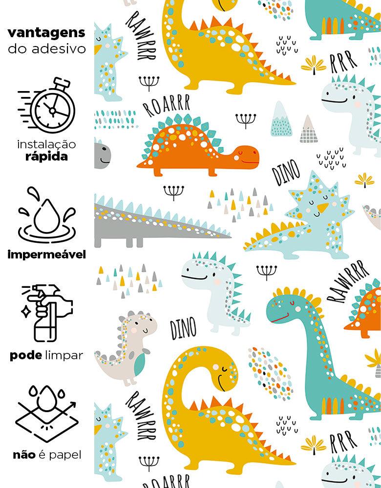 Papel de Parede Adesivo Dinos Coloridos
