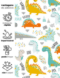 Papel de Parede Adesivo Dinos Coloridos