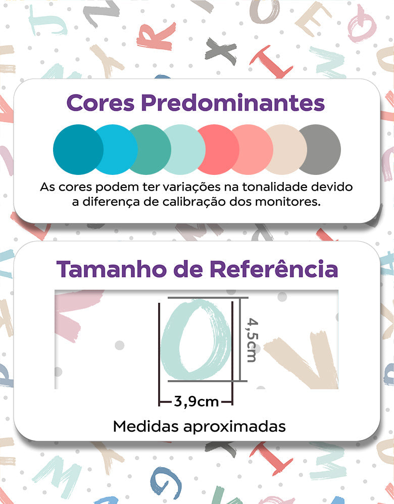 KIT DE 4 ROLOS - 2,50m x 50cm - Papel de Parede Adesivo Alfabeto Colorido