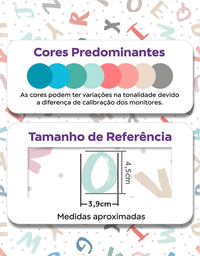 KIT DE 4 ROLOS - 2,50m x 50cm - Papel de Parede Adesivo Alfabeto Colorido