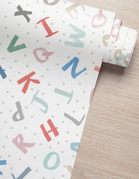 KIT DE 4 ROLOS - 2,50m x 50cm - Papel de Parede Adesivo Alfabeto Colorido