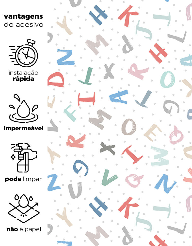 Papel de Parede Adesivo Alfabeto Colorido