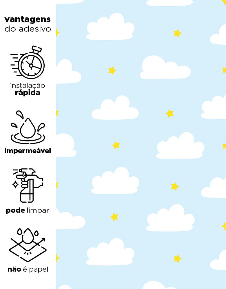 Papel de Parede Adesivo Sonhos nas Nuvens - Sem Película 2,50m x 50cm