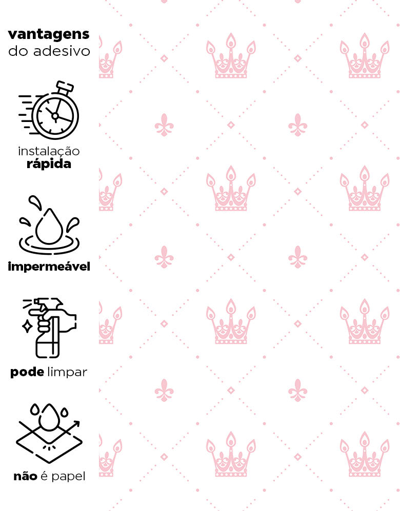 Papel de Parede Adesivo Coroa Princesa Rosa